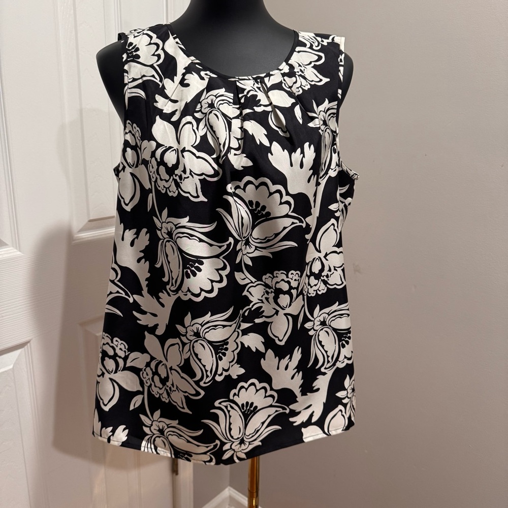 Talbots Black and White Floral Tank Top